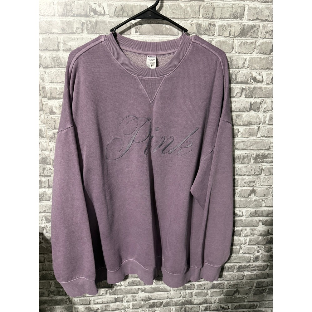 Victorias Secret PINK Oversized Crewneck Sweatshirt Purple Embroidered XXL